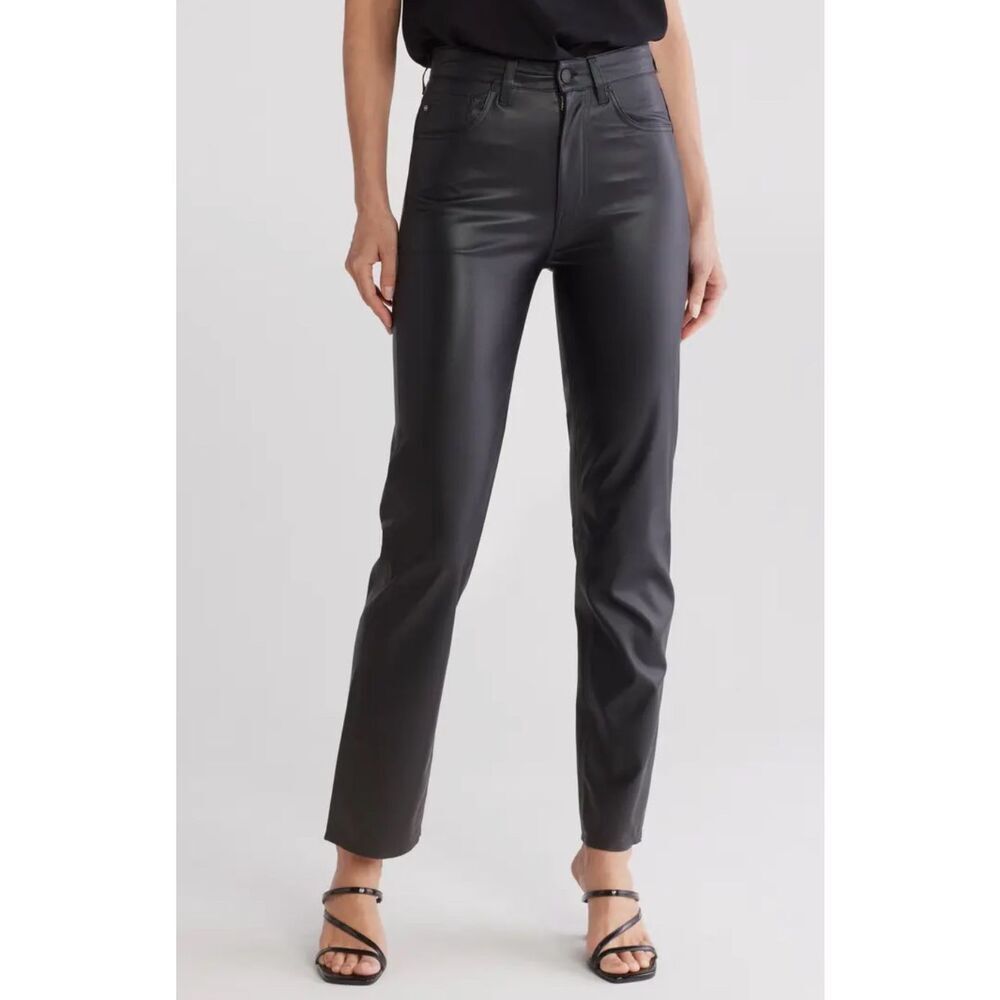 AG Jeans Alexxis Faux Leather Straight in Super Black